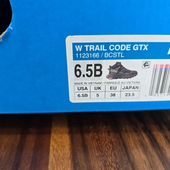 Hoka One One Trail Code GTX Shoes Women's 6.5 B Black Castlerock Hiking Trail