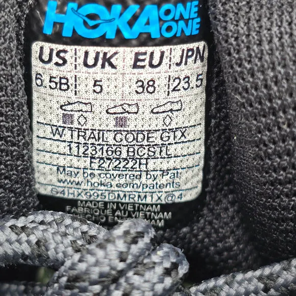 Hoka One One Trail Code GTX Shoes Women's 6.5 B Black Castlerock Hiking Trail