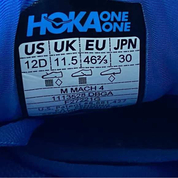 Hoka Shoes Mens 12 Blue Green Mach 4 Running Athletic Sneakers 1113528 DBGA