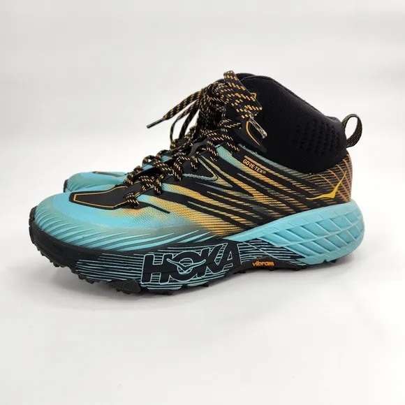 Hoka Speedgoat Mid 2 GTX Shoes Boot Womens Size 8 Aqua Gore Tex Hiking Vibram