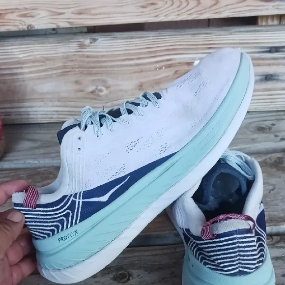 HOKA White and Navy Athletic Shoes
