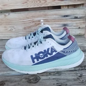 HOKA White and Navy Athletic Shoes