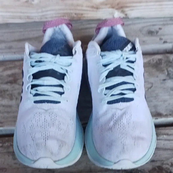 HOKA White and Navy Athletic Shoes