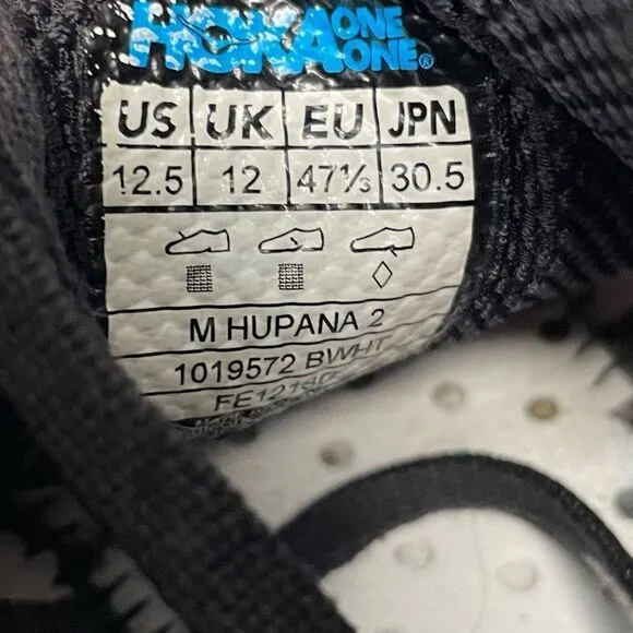 Hoka One One Hupana 2 Men’s Black Running Shoes Size 12.5