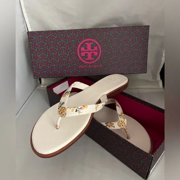 🎉HP🎉 Tory Burch Benton thin strap floral leather flip flop 10