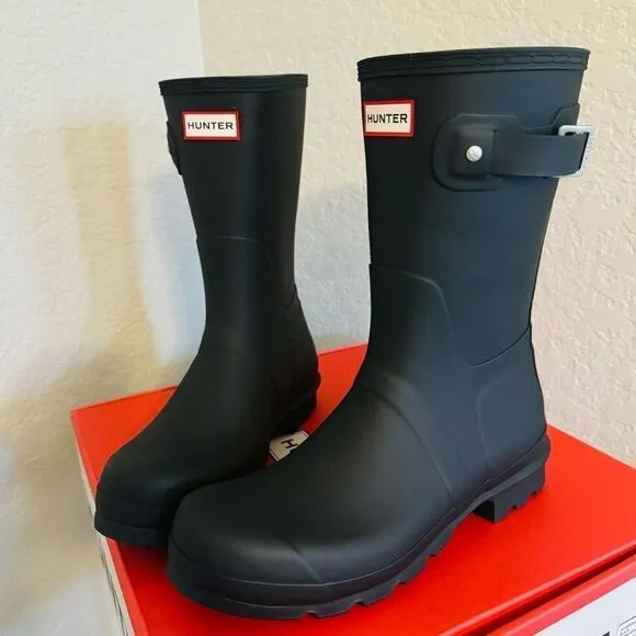 HUNTER Men's Original Short Waterproof Rain Boot, Rubber Black, Size 12, NWT