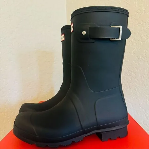 HUNTER Men's Original Short Waterproof Rain Boot, Rubber Black, Size 12, NWT