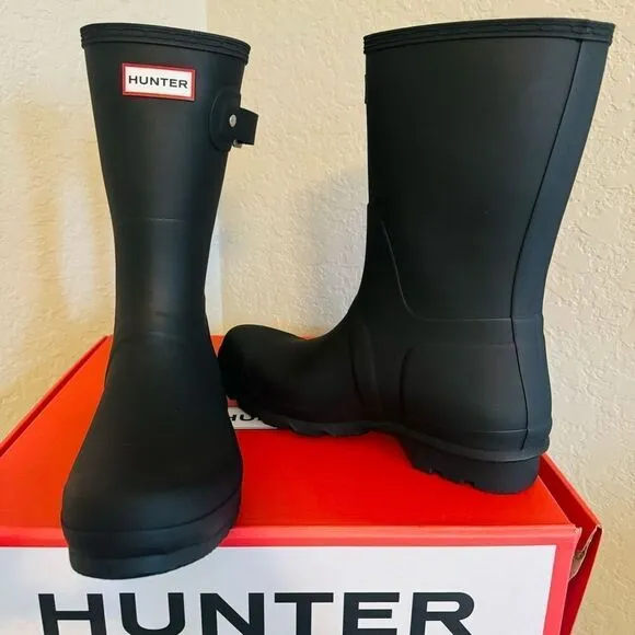HUNTER Men's Original Short Waterproof Rain Boot, Rubber Black, Size 12, NWT