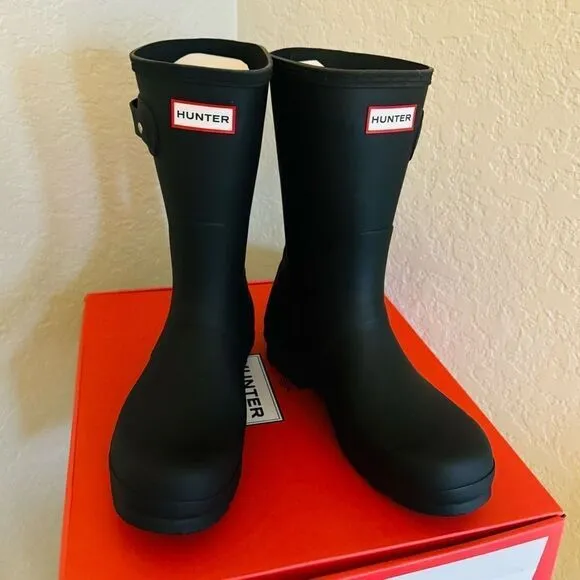 HUNTER Men's Original Short Waterproof Rain Boot, Rubber Black, Size 12, NWT