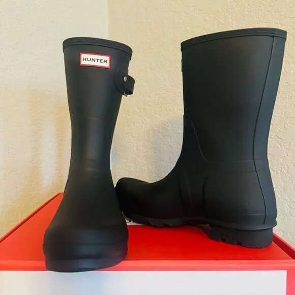 HUNTER Men's Original Short Waterproof Rain Boot, Rubber Black, Size 12, NWT