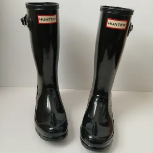 Hunter Original Gloss Wellington Black Rain Boots Kids Youth Size 2B/3G