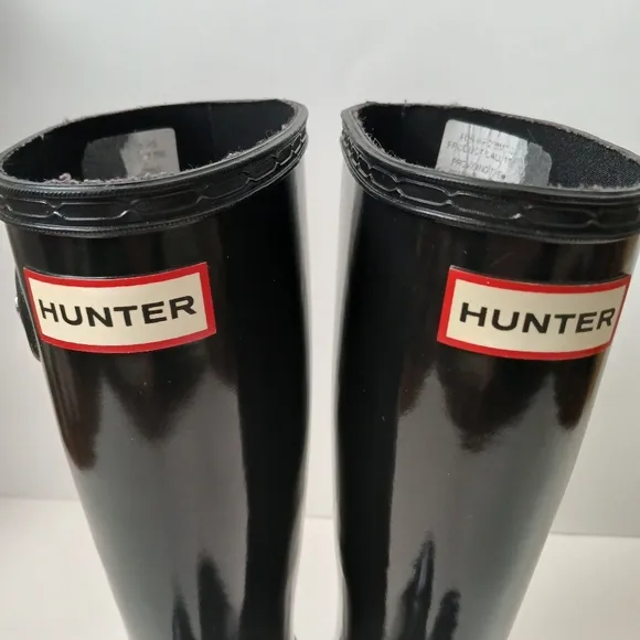 Hunter Original Gloss Wellington Black Rain Boots Kids Youth Size 2B/3G