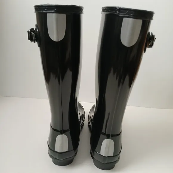 Hunter Original Gloss Wellington Black Rain Boots Kids Youth Size 2B/3G