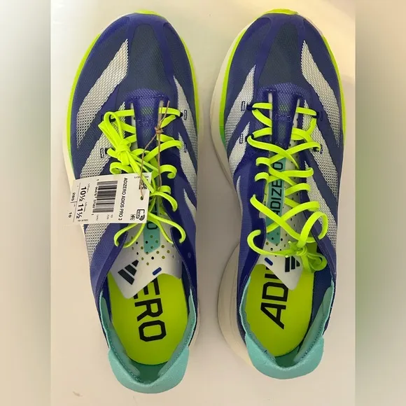 ID3635 Adidas Adizero Adios Pro 3 Cobalt Blue Lucid Lemon Size 10.5  Shoes
