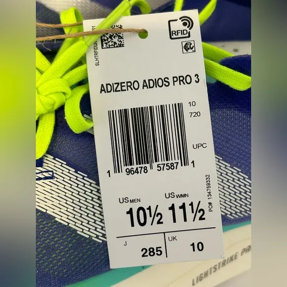ID3635 Adidas Adizero Adios Pro 3 Cobalt Blue Lucid Lemon Size 10.5  Shoes