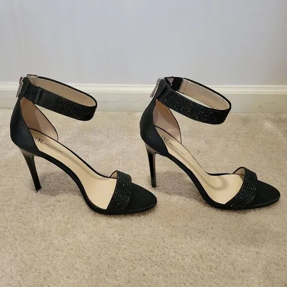 INC Black ankle strap sequin shoes