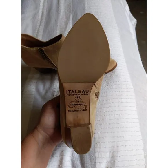 Italeau Women's EU Sz 38.5 (US 8) Genuine Leather NWOB Tan Suede Booties Zip