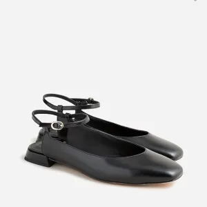J. Crew Ankle strap flats in leather BX888 black 7.5 shoes