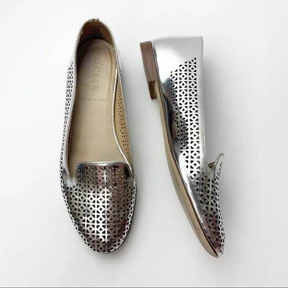 J. Crew Cleo Silver Mirror Perforated Loafers | 7