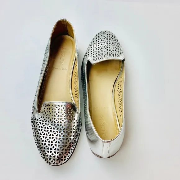 J. Crew Cleo Silver Mirror Perforated Loafers | 7