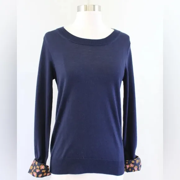 J. Crew Tippi Merino Wool Sweater Leopard French Cuffs Long Sleeves Crewneck