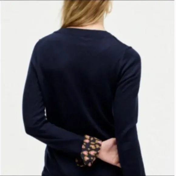 J. Crew Tippi Merino Wool Sweater Leopard French Cuffs Long Sleeves Crewneck