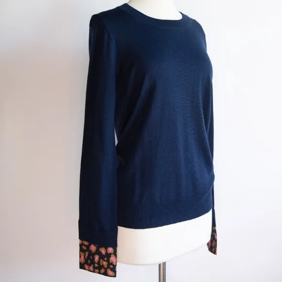 J. Crew Tippi Merino Wool Sweater Leopard French Cuffs Long Sleeves Crewneck