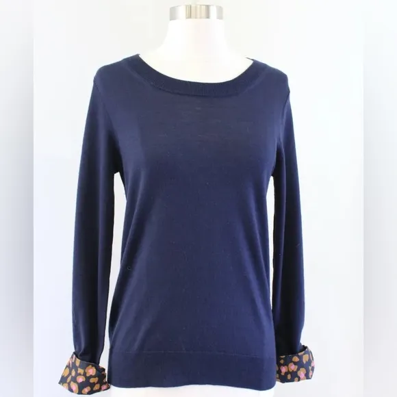 J. Crew Tippi Merino Wool Sweater Leopard French Cuffs Long Sleeves Crewneck