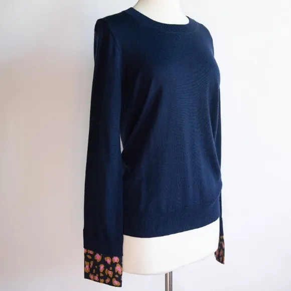 J. Crew Tippi Merino Wool Sweater Leopard French Cuffs Long Sleeves Crewneck