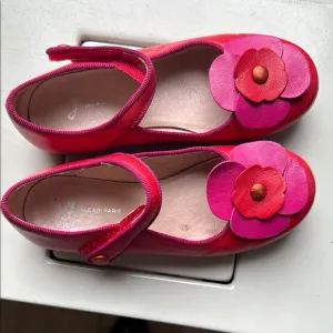 Jacadi Red and Pink Dress Shoes with Floral Accent