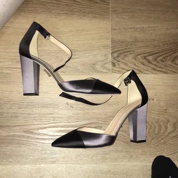 JCREW MADE IN ITALY SATIN ANKLE STRAP GRAY N BLACK NWT PUMPS SIZE 8.5