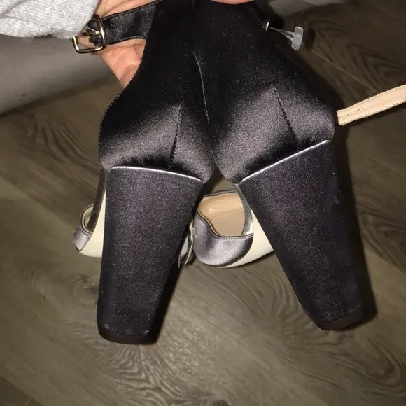 JCREW MADE IN ITALY SATIN ANKLE STRAP GRAY N BLACK NWT PUMPS SIZE 8.5