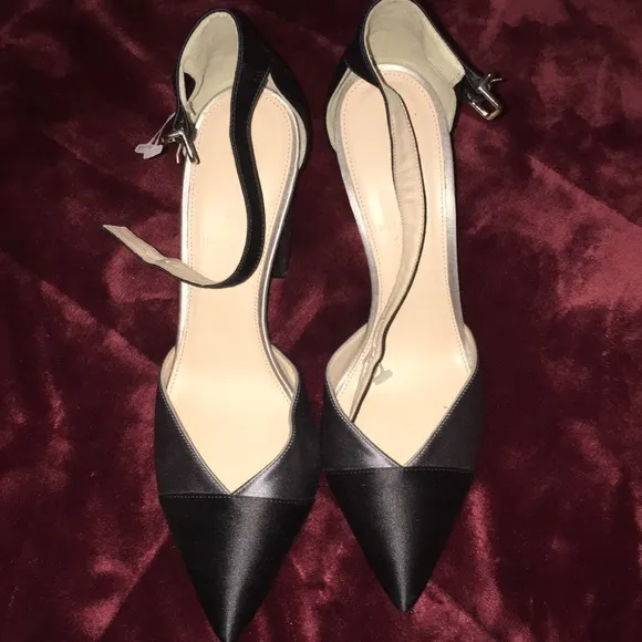 JCREW MADE IN ITALY SATIN ANKLE STRAP GRAY N BLACK NWT PUMPS SIZE 8.5