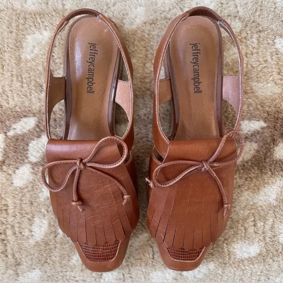Jeffrey Campbell Oxbridge Cutout Slingback Leather Loafer In Tan Lizard Size 7