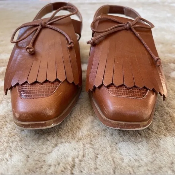 Jeffrey Campbell Oxbridge Cutout Slingback Leather Loafer In Tan Lizard Size 7