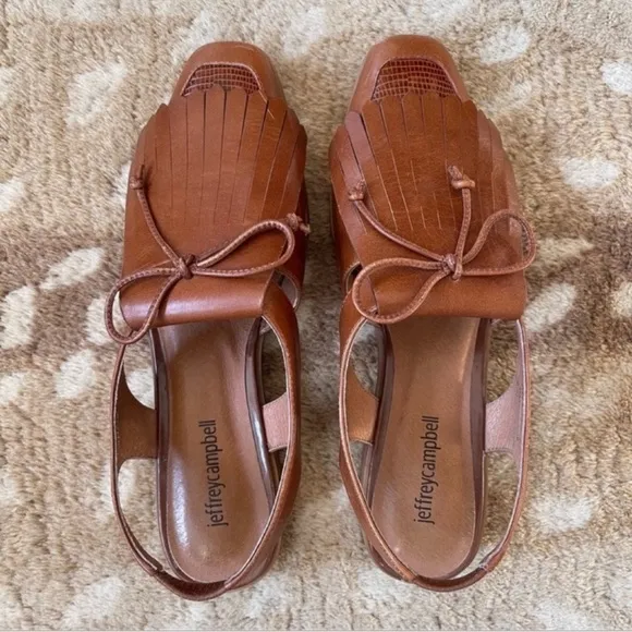 Jeffrey Campbell Oxbridge Cutout Slingback Leather Loafer In Tan Lizard Size 7