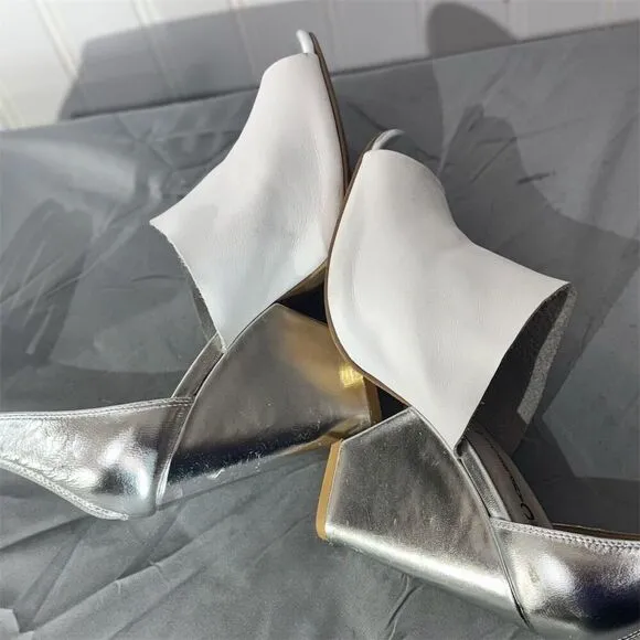 Jeffrey Campbell Women's Silver Leather Slingback Heels Size 7 Peep Toe