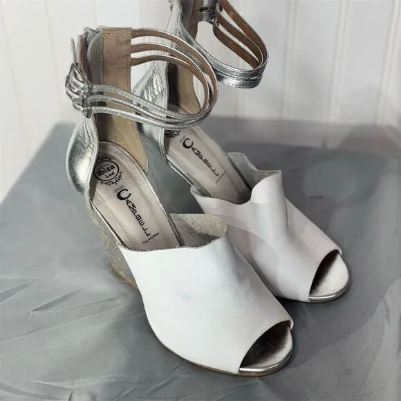 Jeffrey Campbell Women's Silver Leather Slingback Heels Size 7 Peep Toe
