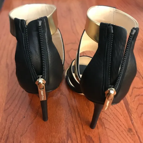 Jimmy Choo Gold and Black Ankle Strap Heels