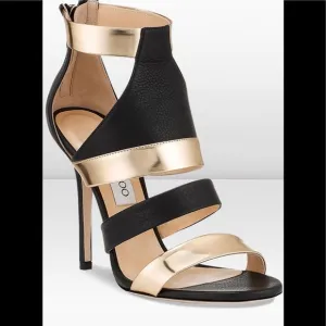 Jimmy Choo Gold and Black Ankle Strap Heels