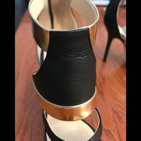Jimmy Choo Gold and Black Ankle Strap Heels