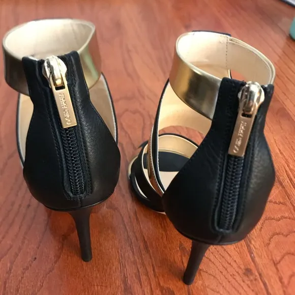 Jimmy Choo Gold and Black Ankle Strap Heels