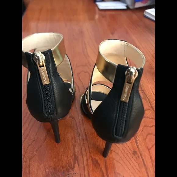 Jimmy Choo Gold and Black Ankle Strap Heels