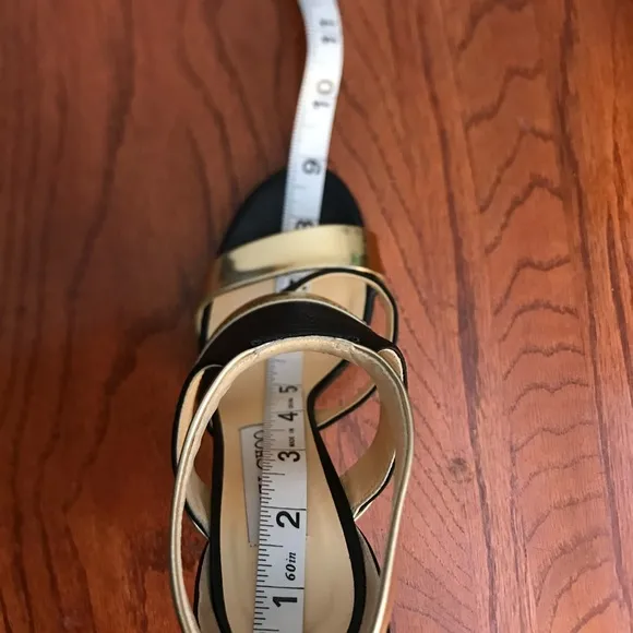 Jimmy Choo Gold and Black Ankle Strap Heels