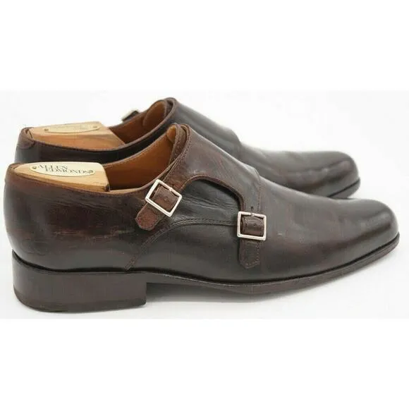 JOHN FLUEVOG Mens 205 PINE Twin Turbines Double Brown leather Monk Strap SZ 8
