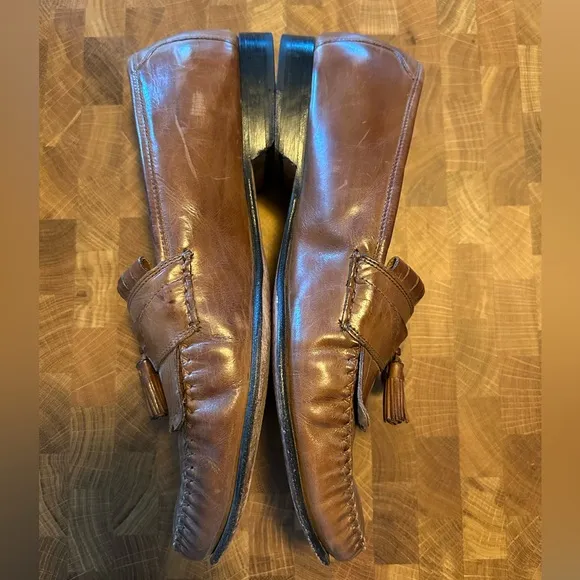 Johnston &amp; Murphy Loafers Brown Leather Tassel Kiltie Almond Shoes Sz 11.5M