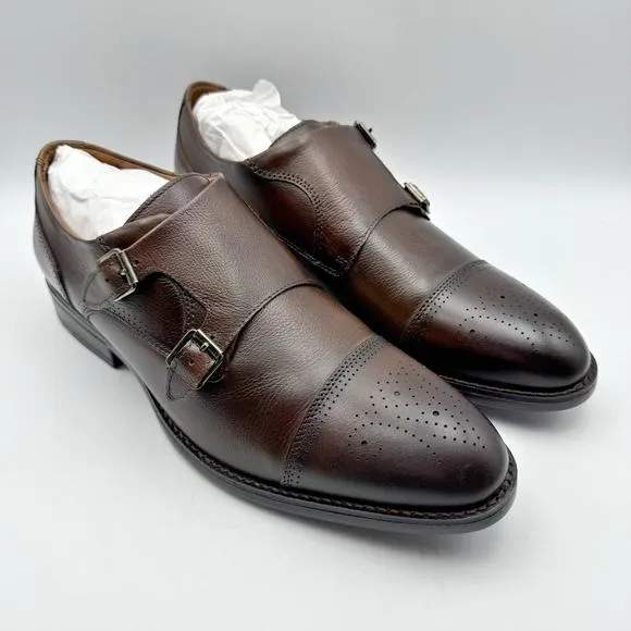 Johnston &amp; Murphy Mens Hawthorn Dress Shoe US 10 Brown Leather Monk Strap NIB