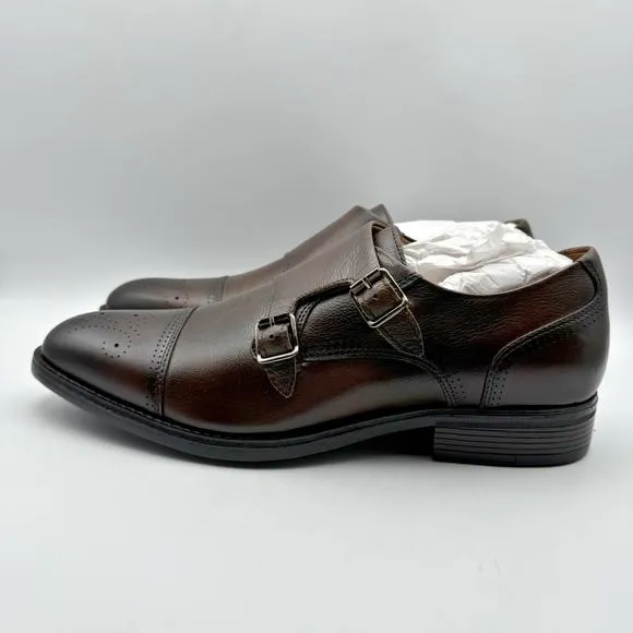 Johnston &amp; Murphy Mens Hawthorn Dress Shoe US 10 Brown Leather Monk Strap NIB