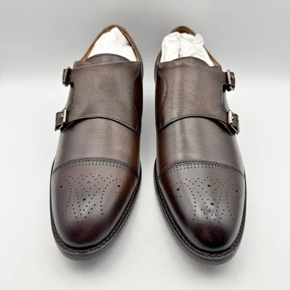 Johnston &amp; Murphy Mens Hawthorn Dress Shoe US 10 Brown Leather Monk Strap NIB