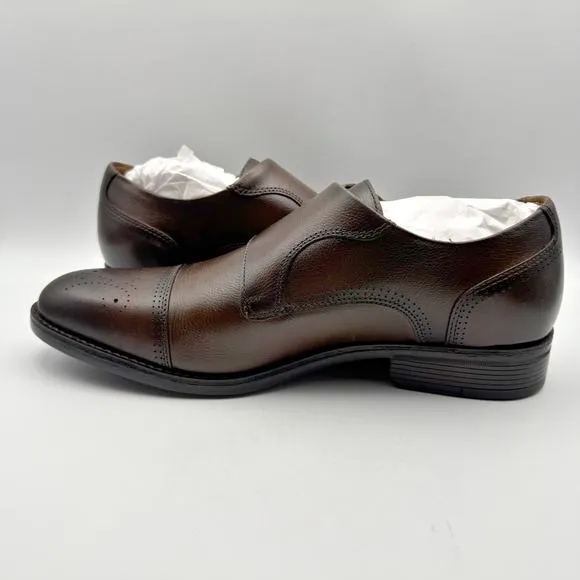 Johnston &amp; Murphy Mens Hawthorn Dress Shoe US 10 Brown Leather Monk Strap NIB